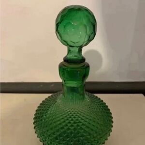 Vintage Empoli Diamond Point Green Glass‎ Decanter Bottle Made In Italy 6.5 In